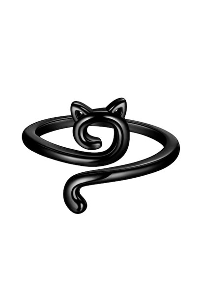 SYGGY Adjustable women's ring cat model, Silver, Black