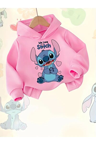oneagılyazı Kışlık Kapüşonlu Sweatshirt, Çocuk We Love Stitch Baskılı