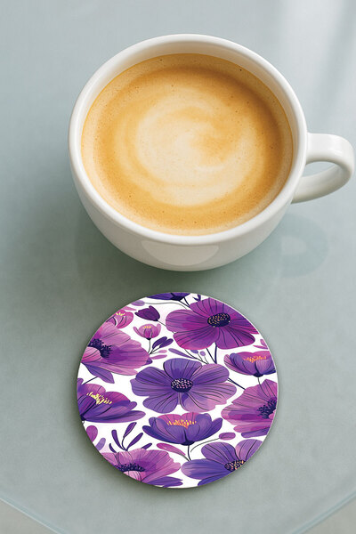 Cekuonline قاعدة كوب دائرية من البليكسي مع نقش زهور بنفسجية منفردة