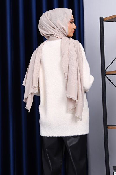 İmajButik Cream Crew Neck Angora Soft Knit Sweater