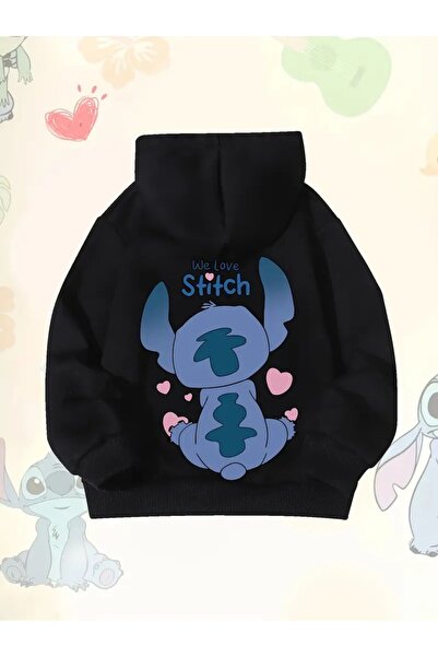 oneagılyazı Kışlık Kapüşonlu Sweatshirt, Çocuk We Love Stitch Baskılı