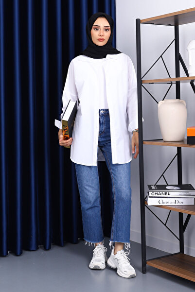 İmajButik White Plain Terikoton Casual Shirt