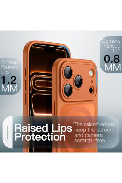 m.tk moveteck iPhone 17 Pro Kılıf Mat Magsafe Şarj Özellikli Hassas Butonlu Renkli Yumuşak Turuncu Kenarlı