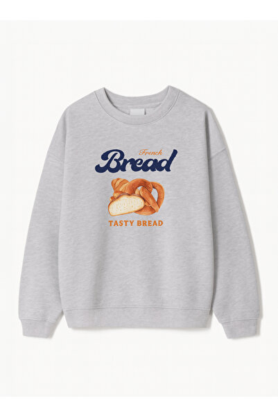 Disante Γυναικείο φούτερ Oversize Fit με στάμπα ψωμιού – Crew Neck, 3 Thread ...