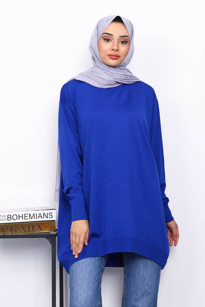 İmajButik Saks Blue Crew Neck Mercerized Tunic