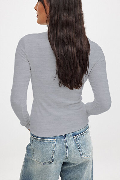 CHEISU Women's Karmelange Long Sleeve Crew Neck T-Shirt Blouse Camisole Ribbed