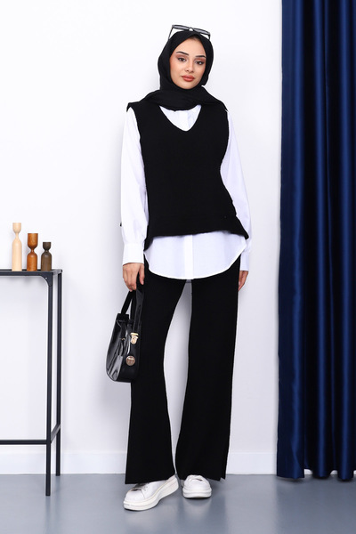 İmajButik Black Shirt Triple Knitwear Set