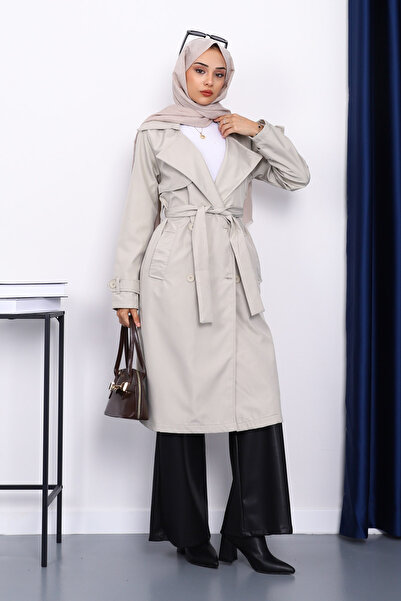 İmajButik Stone Double Breasted Collar Trench Coat
