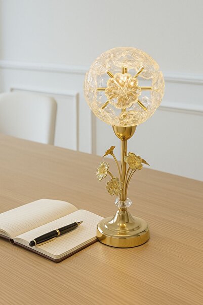 burenze Modern Tasarım Crystal Kristal Taşlı Abajur Masa Lambası 3 Renk Işıklı Parlak Gold Sarı Gövde