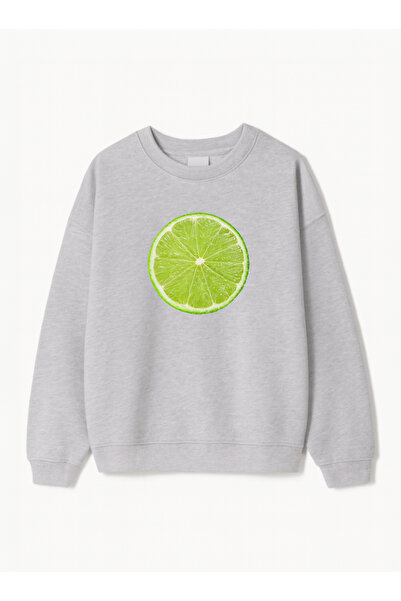 Disante سويت شيرت نسائي كبير الحجم مطبوع باللون الأخضر الليموني – ياقة دائرية...