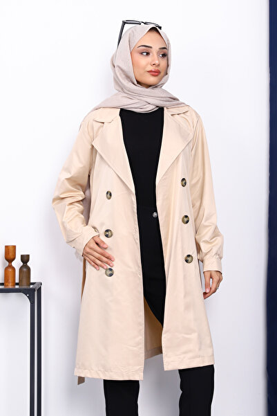 İmajButik Bej Kruvaze Yaka Trençkot