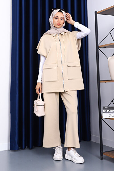 İmajButik Beige Vest and Pants Scuba Suit