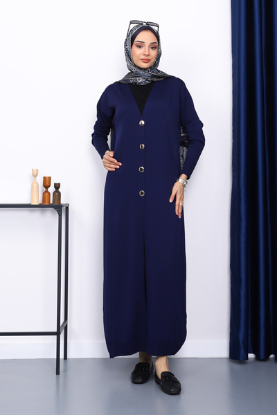 İmajButik Navy Blue V-Neck Mercerized Cardigan