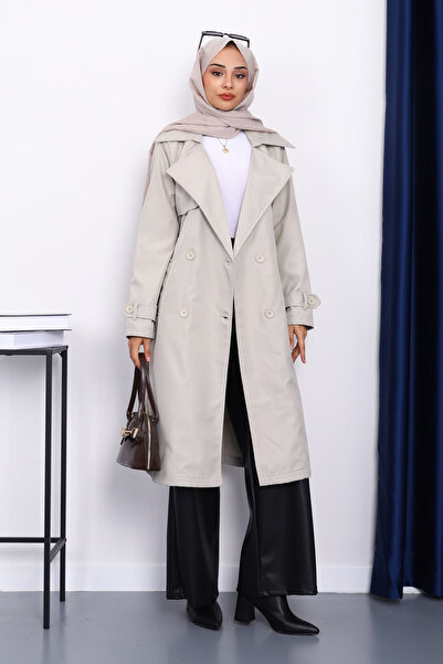 İmajButik Stone Double Breasted Collar Trench Coat