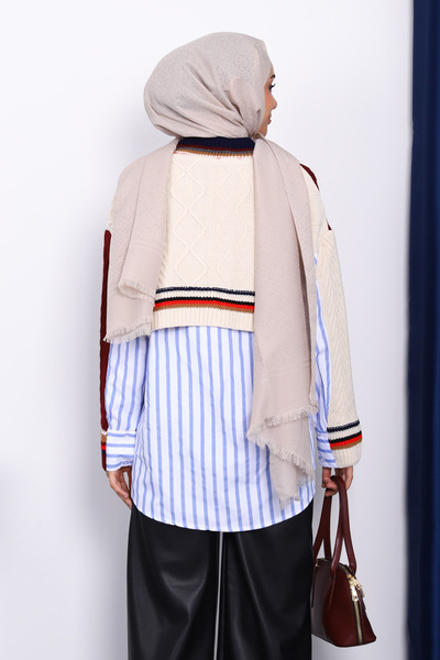 İmajButik Μπλε ναυτικό πουκάμισο με γαρνιρισμένη τσέπη πλεκτή ζακέτα