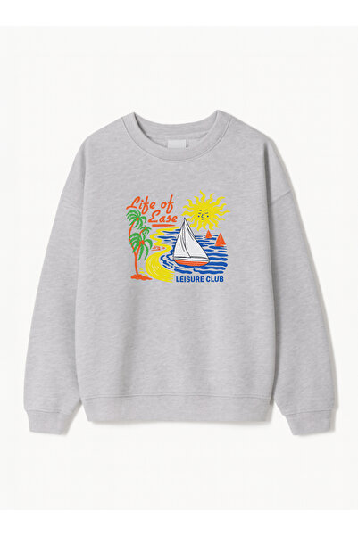 Disante سويت شيرت للجنسين بمقاس كبير مطبوع عليه Life Of Ease – ياقة دائرية، 3...