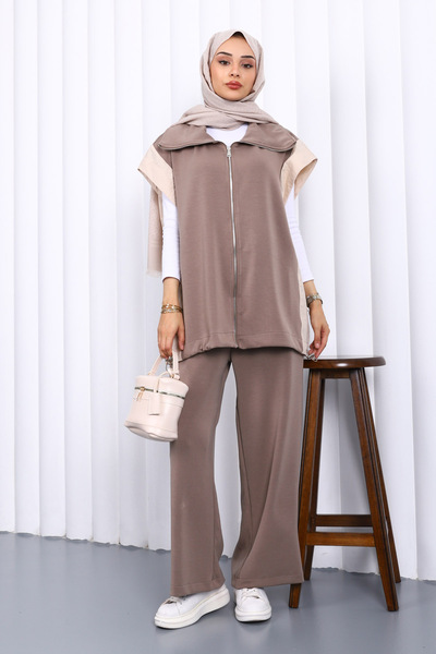 İmajButik Mink Zippered Modal Vest and Pants Set