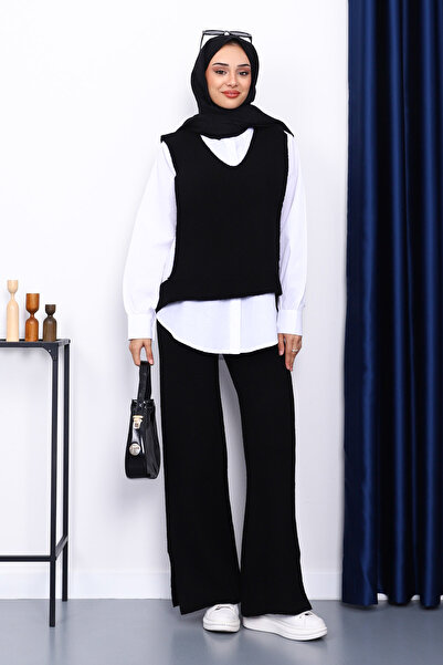 İmajButik Black Shirt Triple Knitwear Set