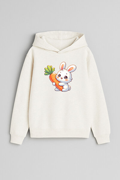 MODA Iepure drăguț cu imprimeu Ecru Fată Băiat Copil cu glugă Swea tricou