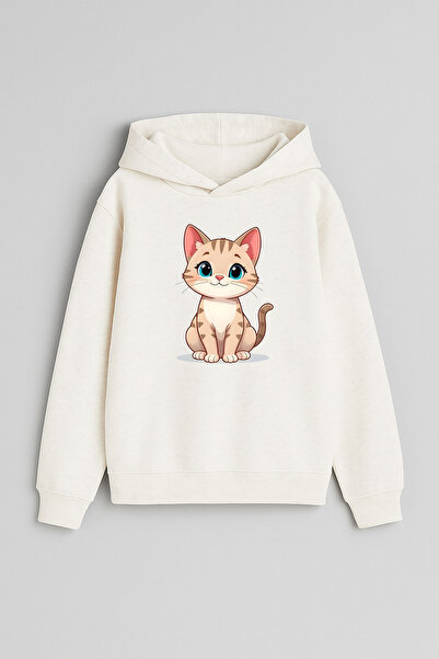 MODA Φούτερ Cat Cat με τύπωμα Ecru για κορίτσια και αγόρια με κουκούλα