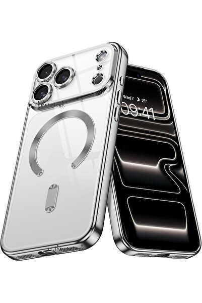 m.tk moveteck İphone 17 Pro Kılıf Tam Kamera Korumalı Magsafe Şarj Destekli Renkli Kenarlı Arkası Şeffaf Kapak