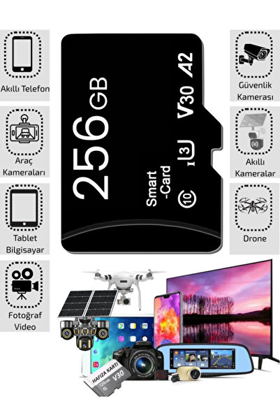 SONREİR 256GB Micro SD Hafıza Kartı Class 10 100MB/s 4K Video Kayıt Araç ve Güvenlik Kamerası, Drone Uyumlu