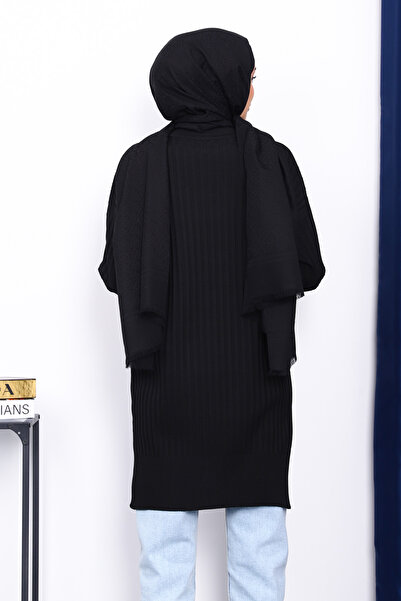 İmajButik Black Short Front Long Back Knit Tunic