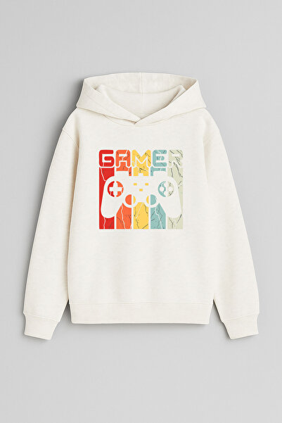 MODA Joc pentru jucători cu imprimeu Ecru Fată Băiat Copil cu glugă Swea tricou