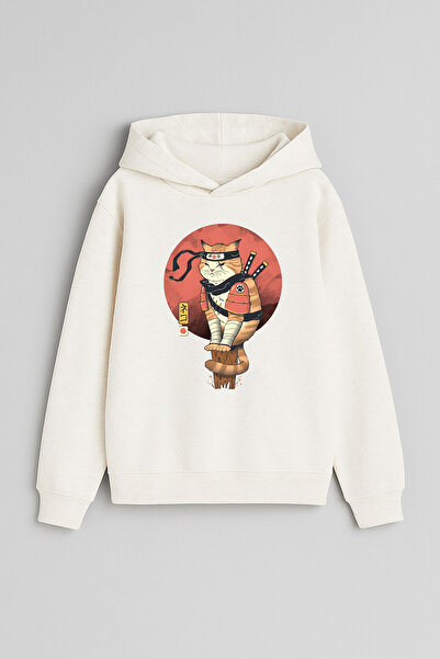 MODA سويت شيرت بغطاء للرأس مطبوع عليه قطة النينجا للأطفال من الجنسين