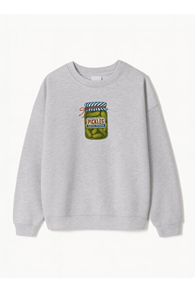 Disante سويت شيرت للجنسين بمقاس كبير مطبوع عليه Pickles – ياقة دائرية، 3 خيوط...