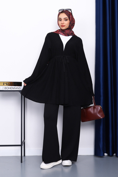 İmajButik Black Waist Belted Cardigan Trouser Suit