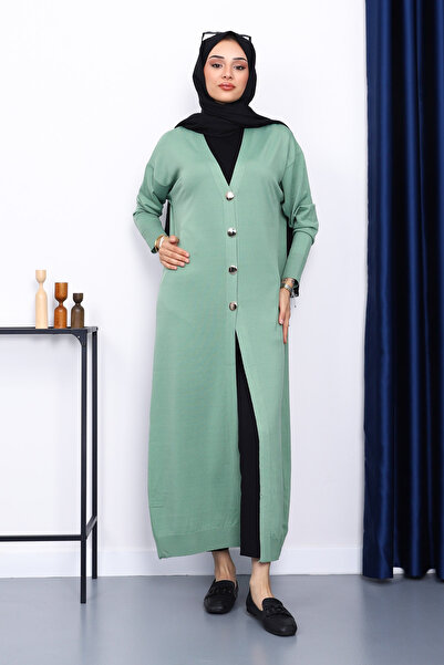 İmajButik Green V-Neck Mercerized Cardigan