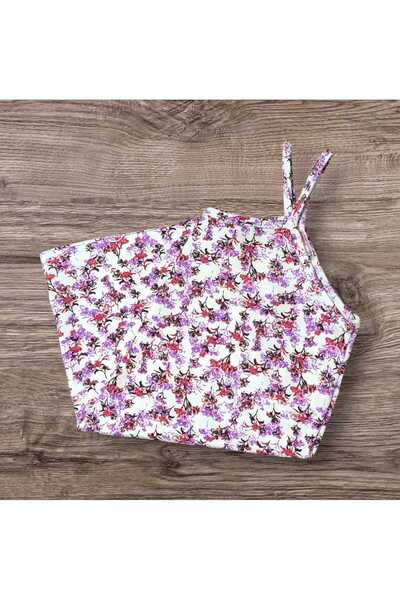 ESTA STORE White Purple Red Floral String Strap Tank Top