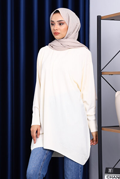 İmajButik Beige Crew Neck Mercerized Tunic