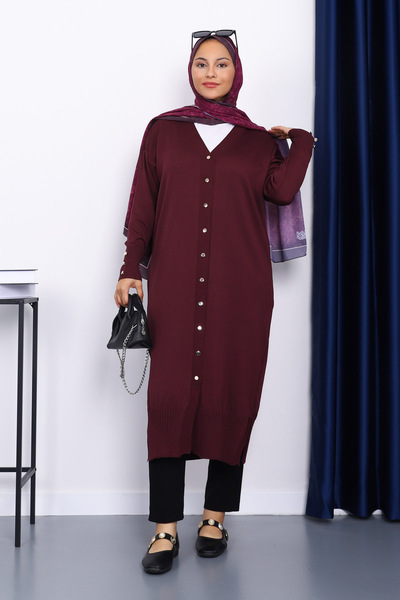 İmajButik Plum Cold Yarn Knitwear Cardigan