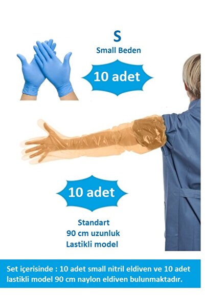 QBR Home 10'lu Small Nitril Eldiven ve 10'lu 90 cm Lastikli Eldiven Seti