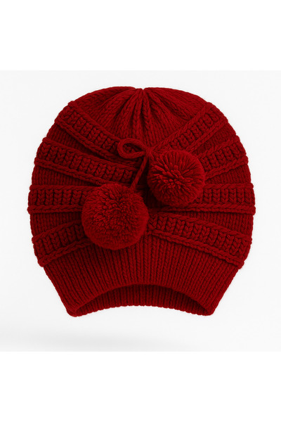Butik Bordo Kadın kışlık Ponponlu Örgü Bere şapka