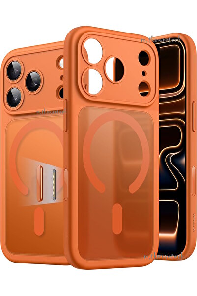 m.tk moveteck iPhone 17 Pro Kılıf Mat Magsafe Şarj Özellikli Hassas Butonlu Renkli Yumuşak Turuncu Kenarlı