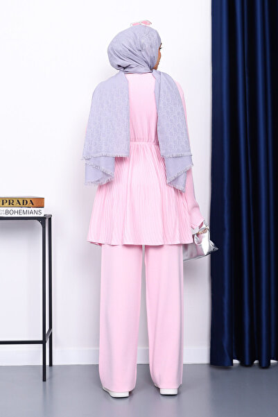 İmajButik Powder Pink Waist Belted Cardigan Trouser Set
