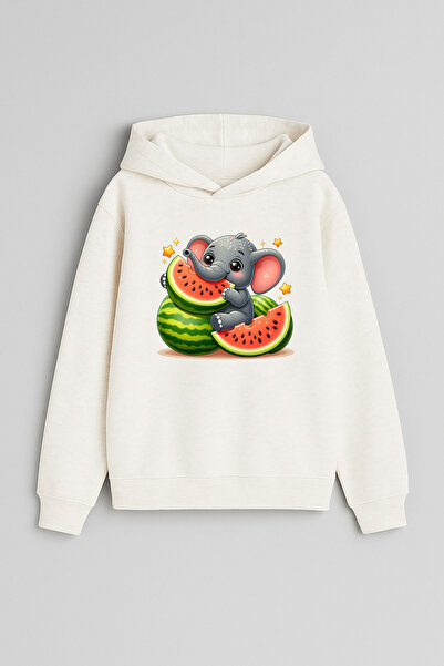 MODA Elefant care mănâncă pepene verde cu imprimeu Ecru Fată Băiat Copil cu g...
