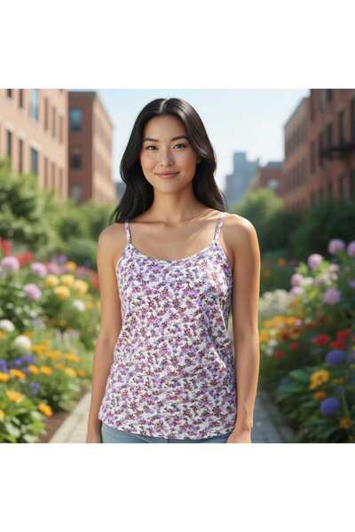 ESTA STORE White Purple Red Floral String Strap Tank Top