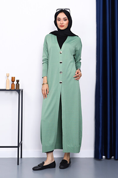 İmajButik Green V-Neck Mercerized Cardigan