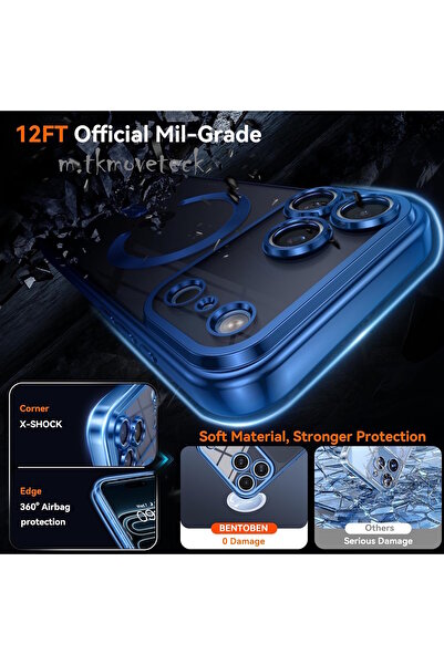 m.tk moveteck İphone 17 Pro Max Kılıf Tam Kamera Korumalı Magsafe Şarj Destekli Renkli Kenarlı Arkası Şeffaf Kapak