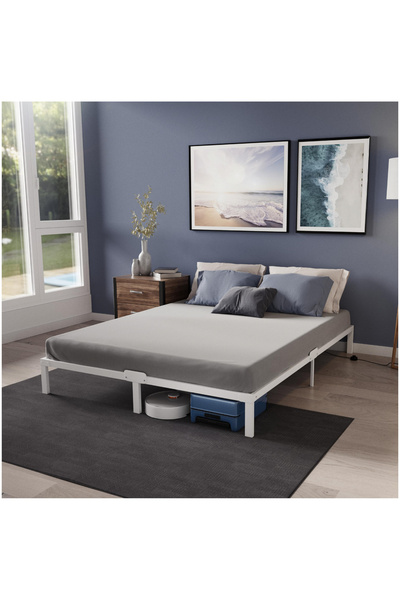OEM White metal bed, sturdy, easily removable with metal slats 200x200x32 cm-RESIVALED