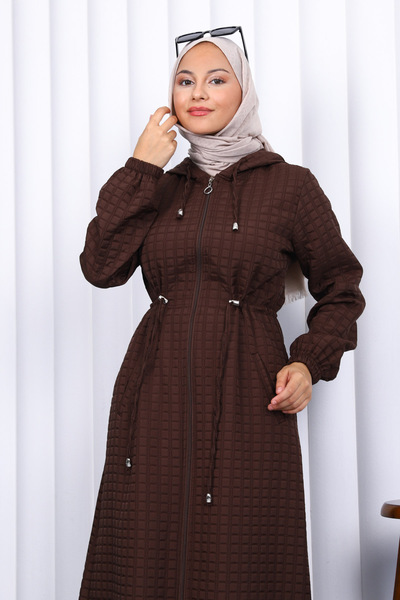 İmajButik Καφέ με κουκούλα μεγάλου μεγέθους καπιτονέ μακρύ παλτό