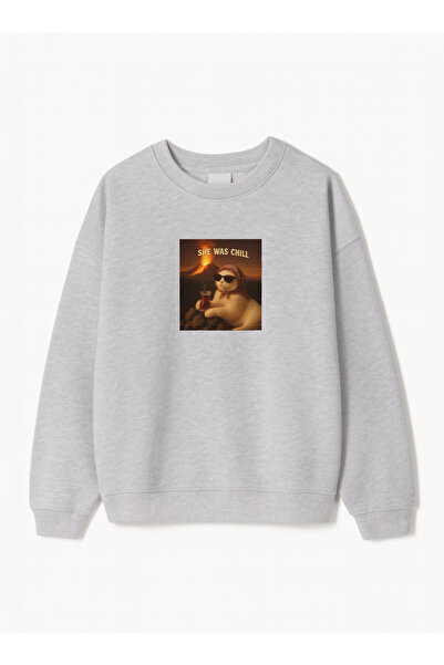 Disante Hanorac oversize pentru femei She Was Chill cu imprimeu – Gât rotund,...