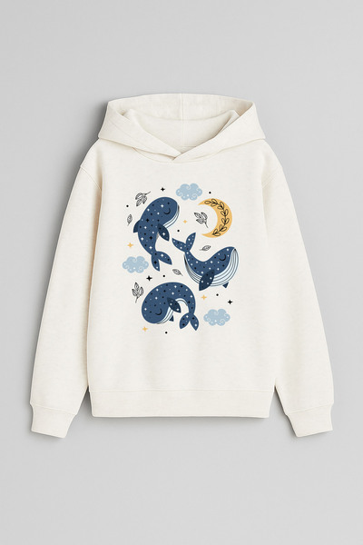 MODA Φούτερ Balina Yunus με τύπωμα Ecru για αγόρια και κορίτσια με κουκούλα