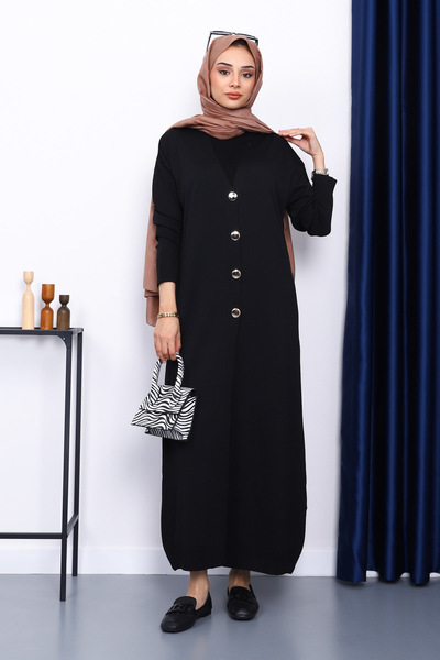 İmajButik Black V-Neck Mercerized Cardigan