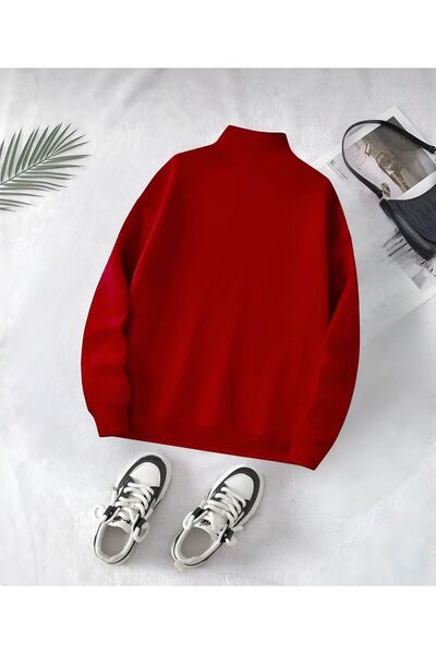trendgar Red Stand Collar Half Zipper Sweatshirt