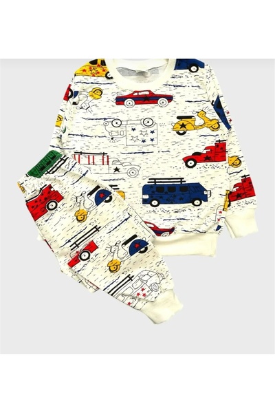 Arya Nisa Kids Boys' Striped Detail Car Printed 100% Cotton Seasonal Pajama Set